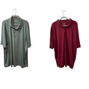 Set of 2 Michel Rouen Mens Performance Polo Shirts Burgundy & Gray Blue 4X